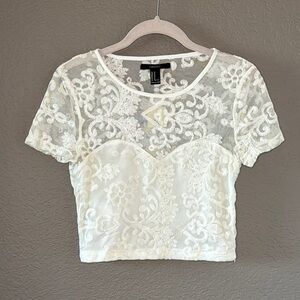 Short Sleeve Crop Top with Lace